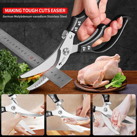MAD SHARK poultry shears spring-loaded design keeps blades open for easy cutting