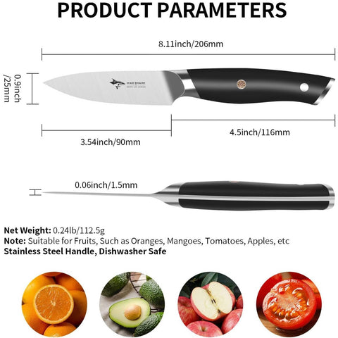 MAD SHARK precision paring knife for precise vegetable slicing and peeling.