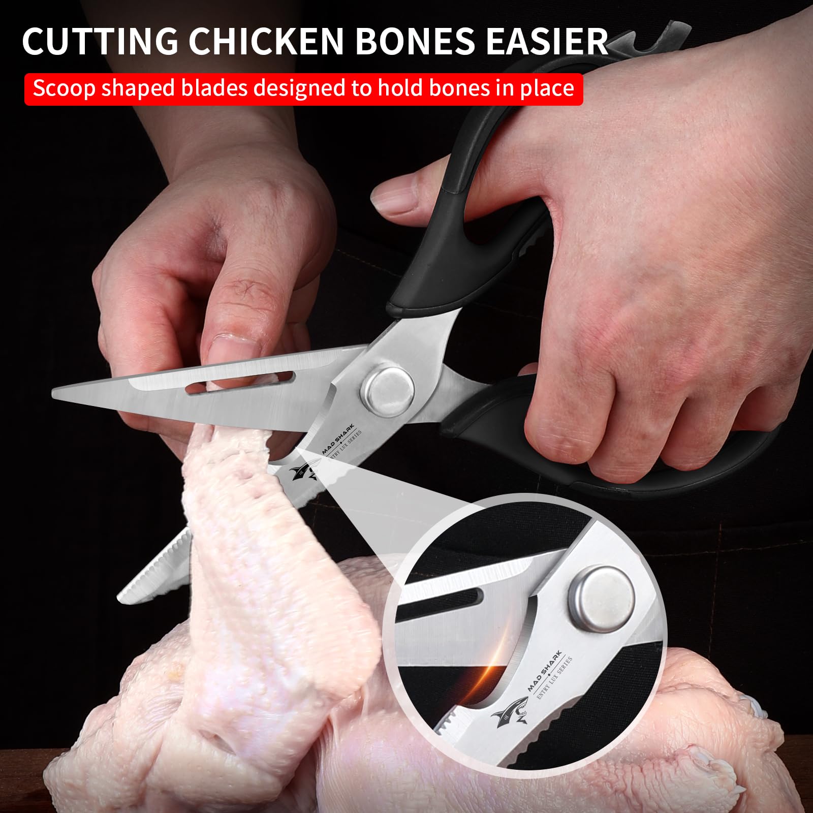 MAD SHARK stainless steel utility scissors with rust resistance for durable cutting.