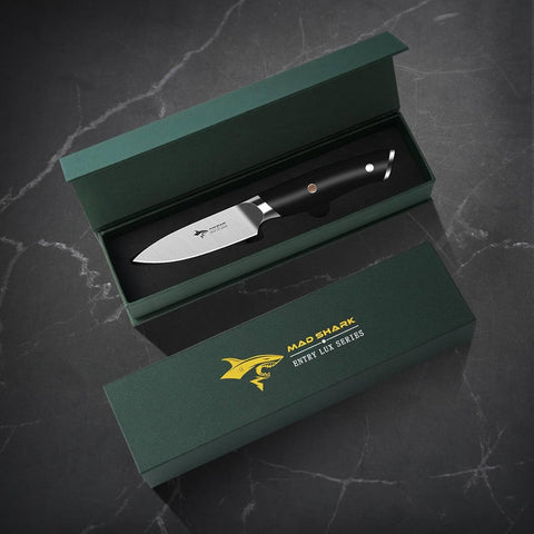 MAD SHARK versatile paring knife for fruit, vegetable, and bread prep.