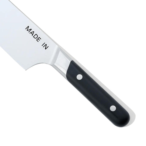 Made In chef knife full tang handle delivers balanced, controlled cuts.