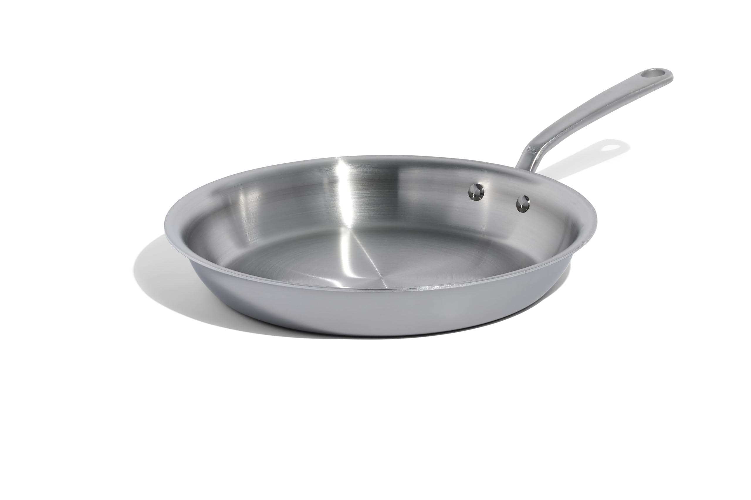 Made In 12-inch stainless clad frying pan with expansive cooking surface for even searing.