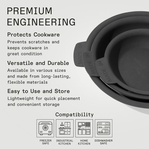 Made In 3-piece pan protectors for 12-inch pans shield surfaces when stacked.