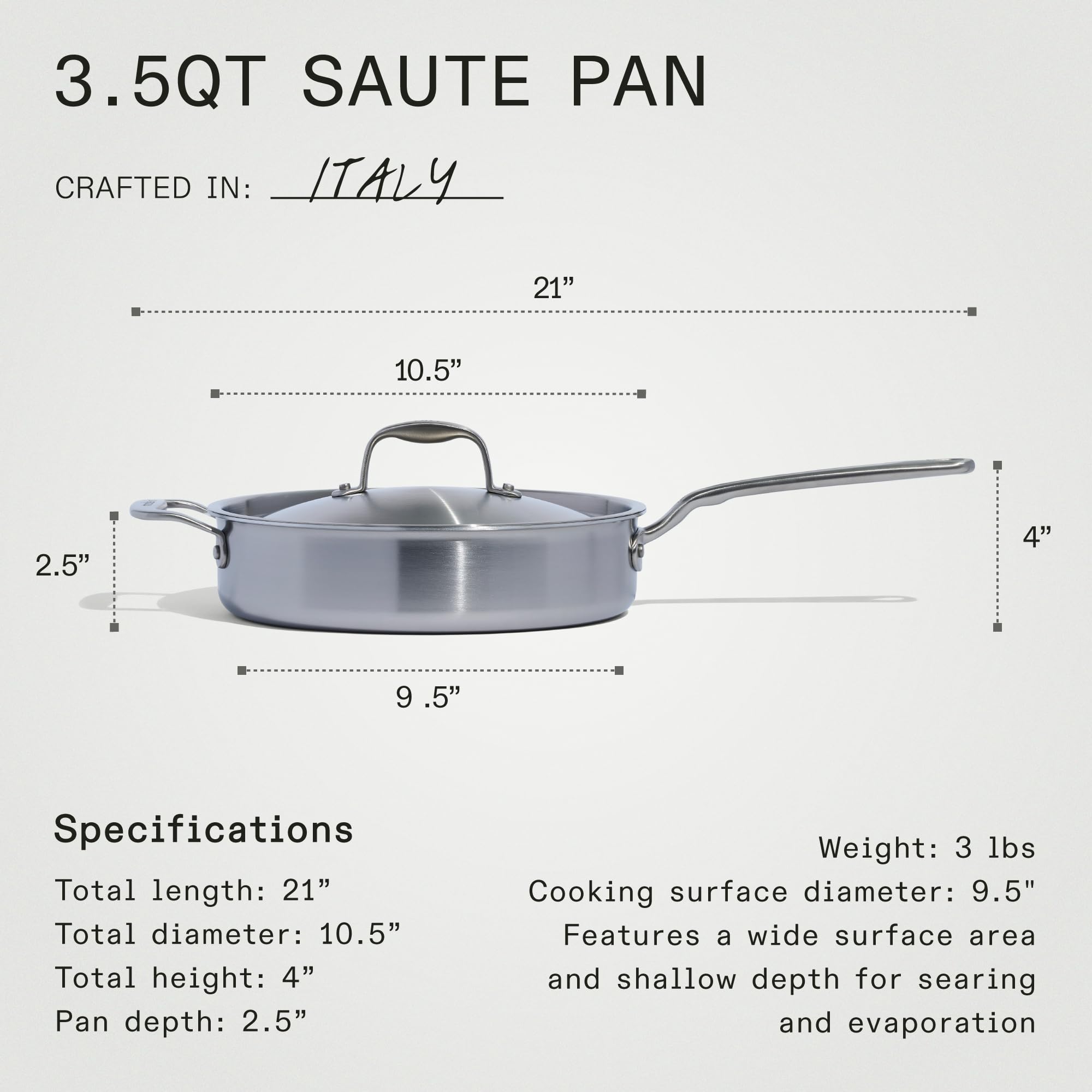 Made In Italian-made pan in kitchen setting reflects professional craftsmanship.