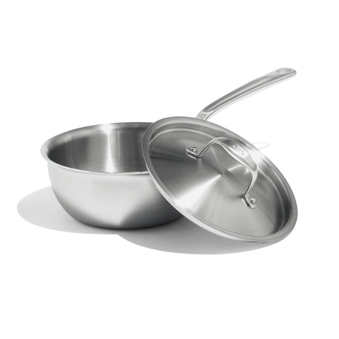 Made In 2qt sauce pan with heavy bottom for even heat and precise emulsions.