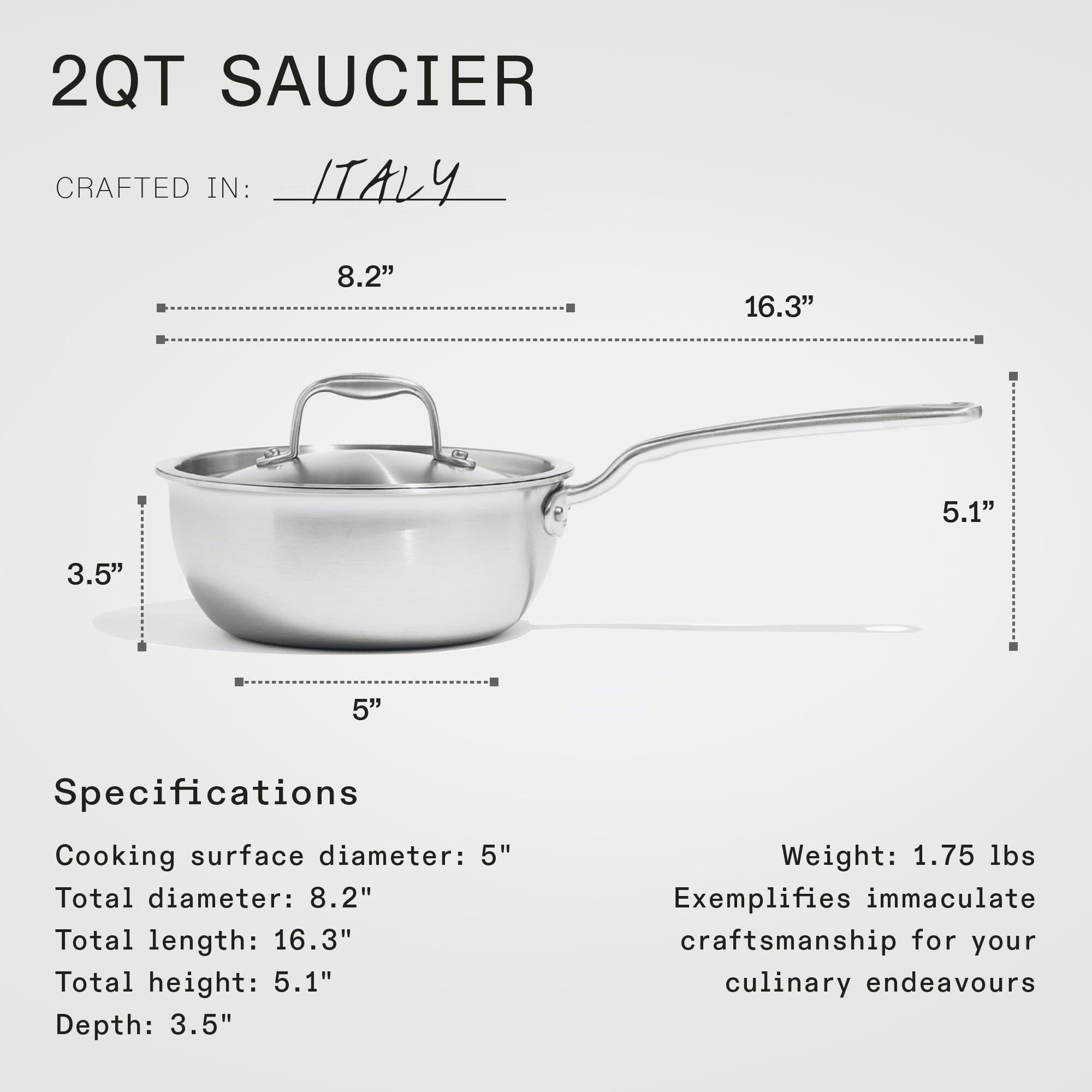 Made In 2qt Italy-made cookware combines craft with professional-grade materials.
