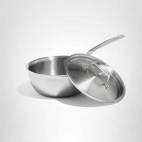 Made In 2qt stainless riveted-handle design for lasting reliability.