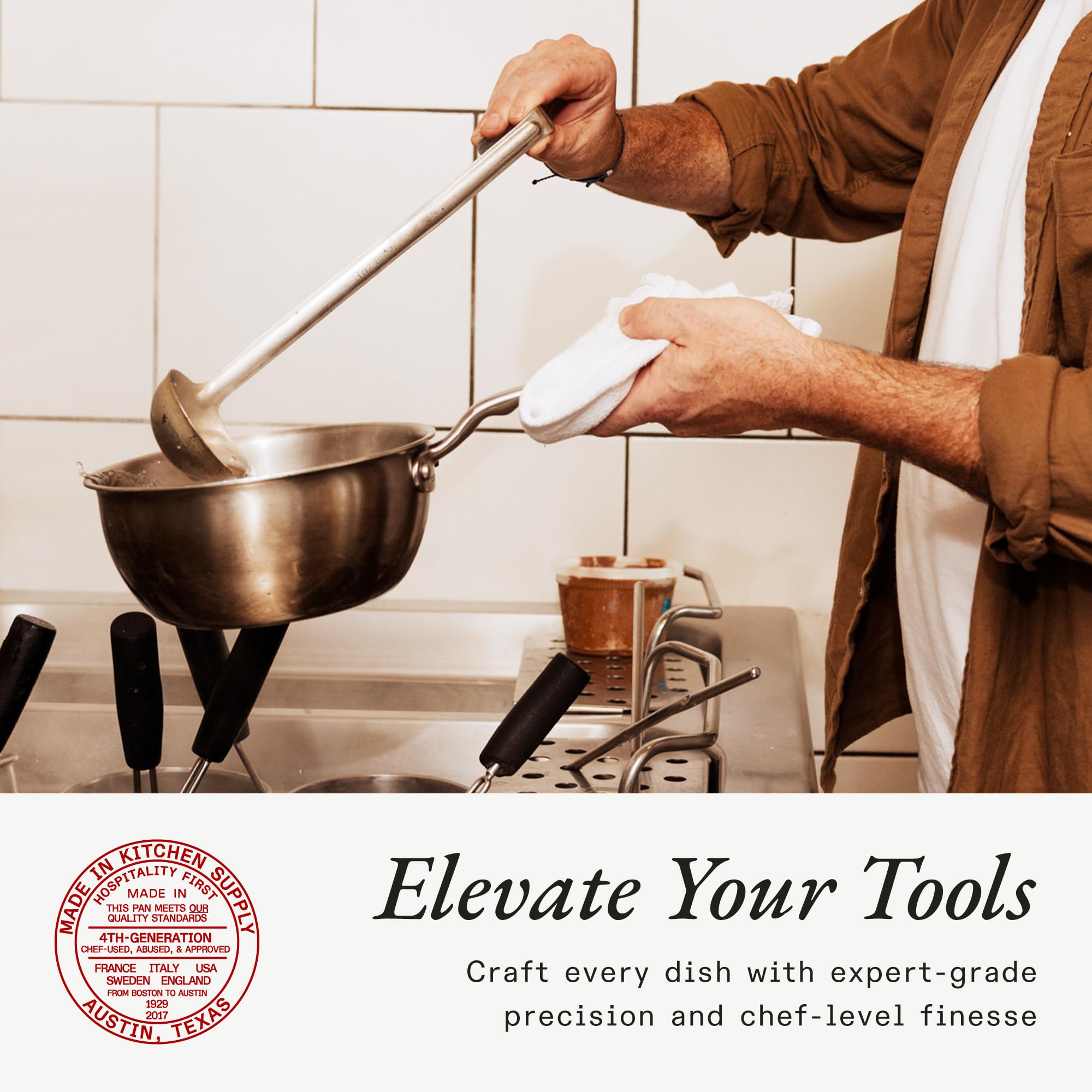 Made In 2qt stay-cool handle for comfortable cooking during sauces.