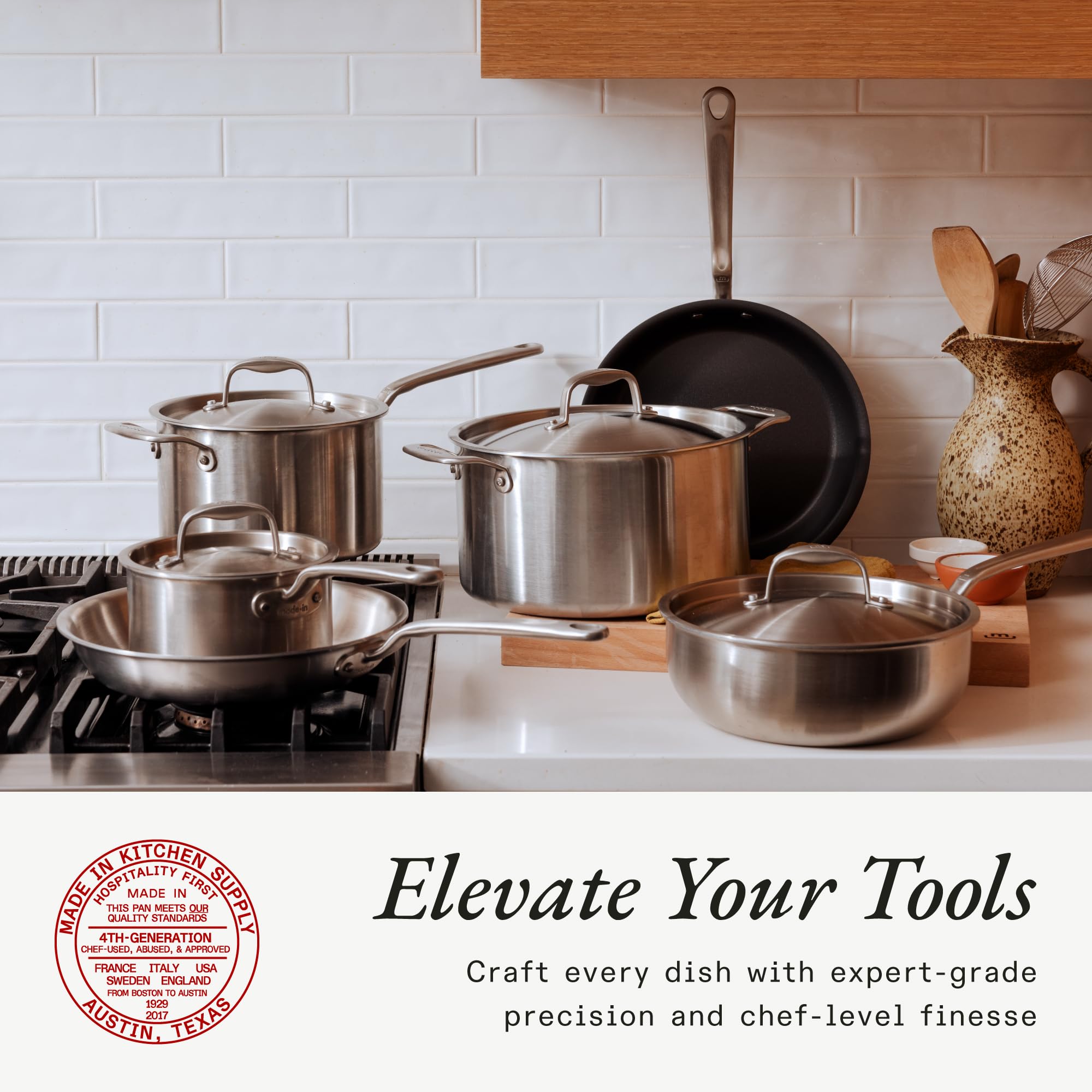 Made In 4-quart saucepan with lid for precise simmering.