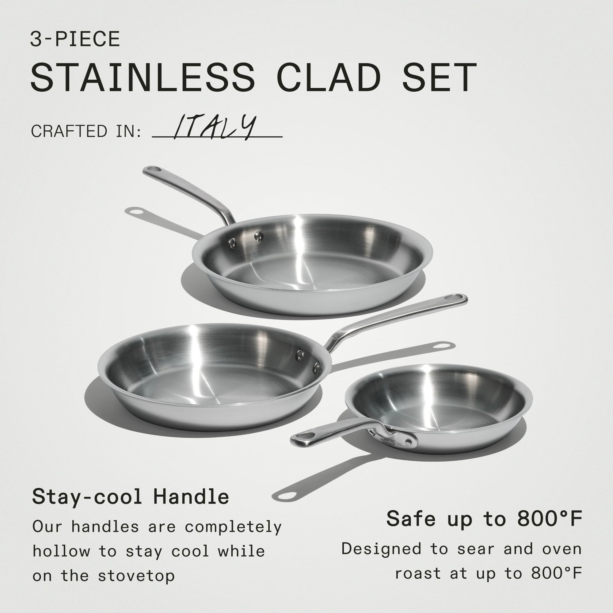 Made In stay-cool handle minimizes heat transfer for safer flipping and tossing.