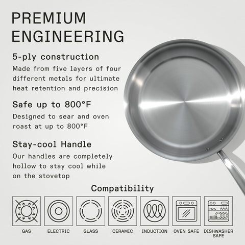 Made In stay-cool handle ensures comfortable grip while cooking at high heat.