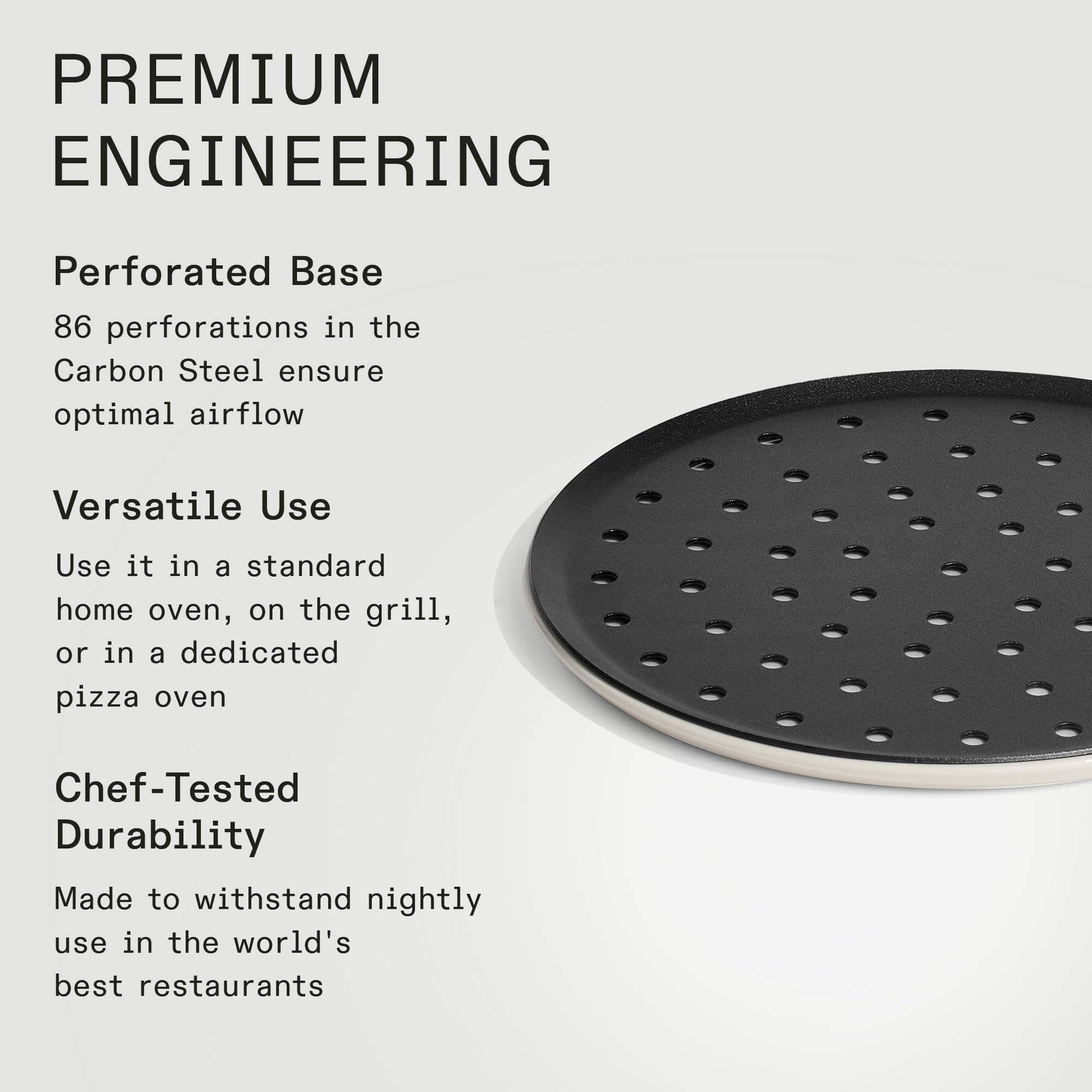 Made In pizza steel cooking surface with 11.5-inch area for pies.