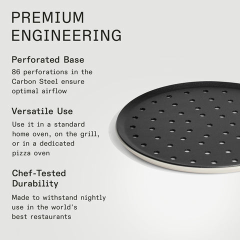Made In pizza steel cooking surface with 11.5-inch area for pies.
