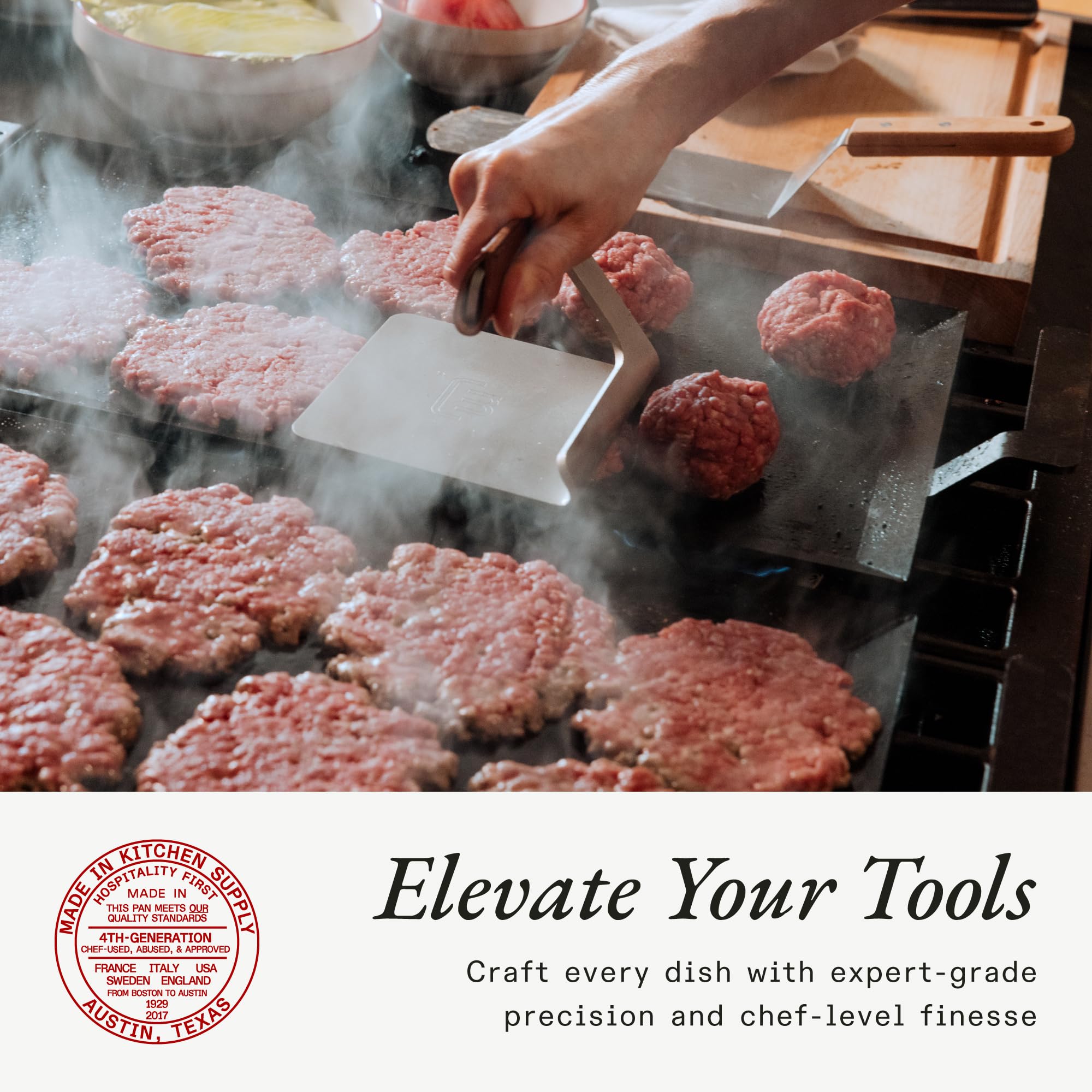 Restaurant-quality sear with proper seasoning and regular use.