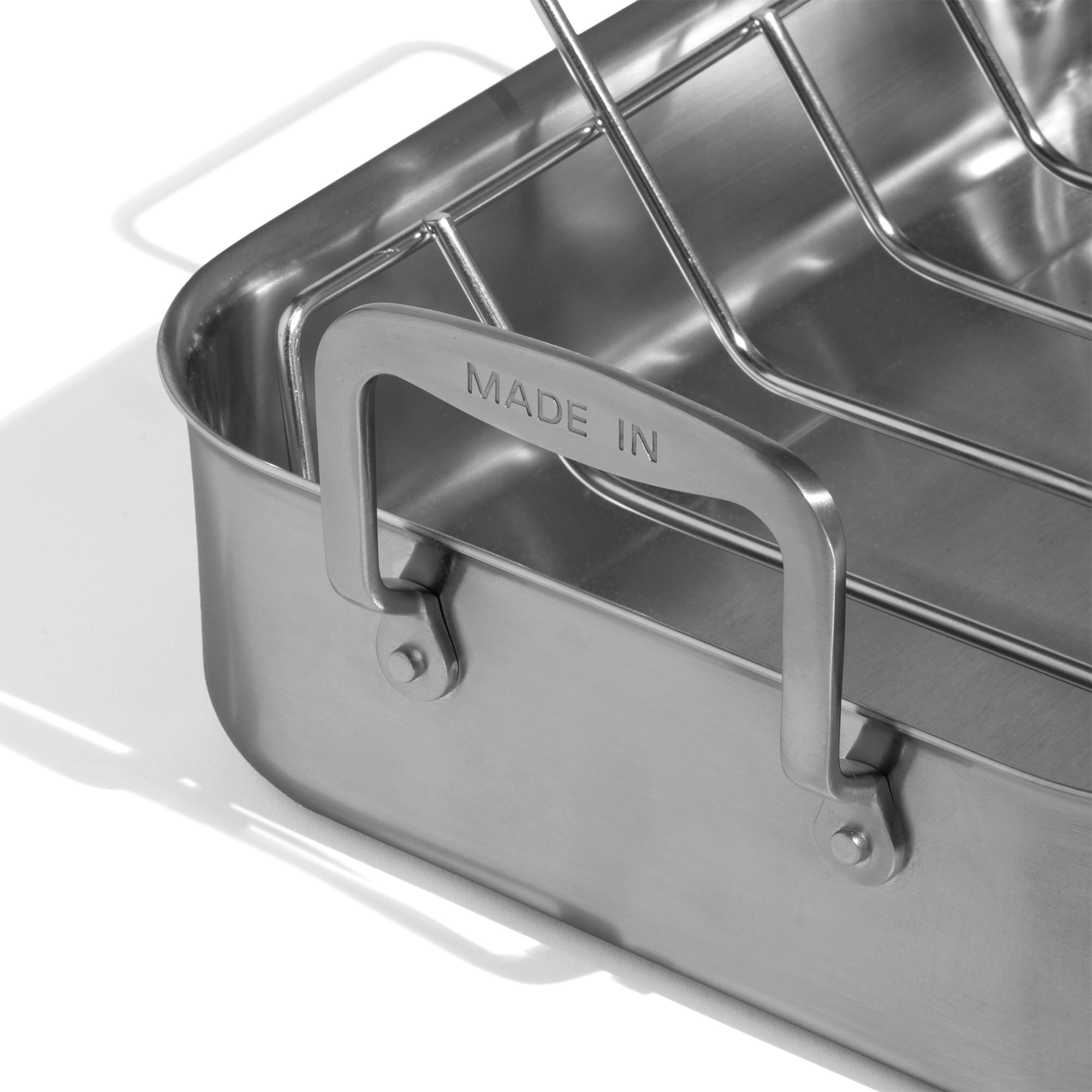 Made In stainless clad roasting pan interior aiding even browning