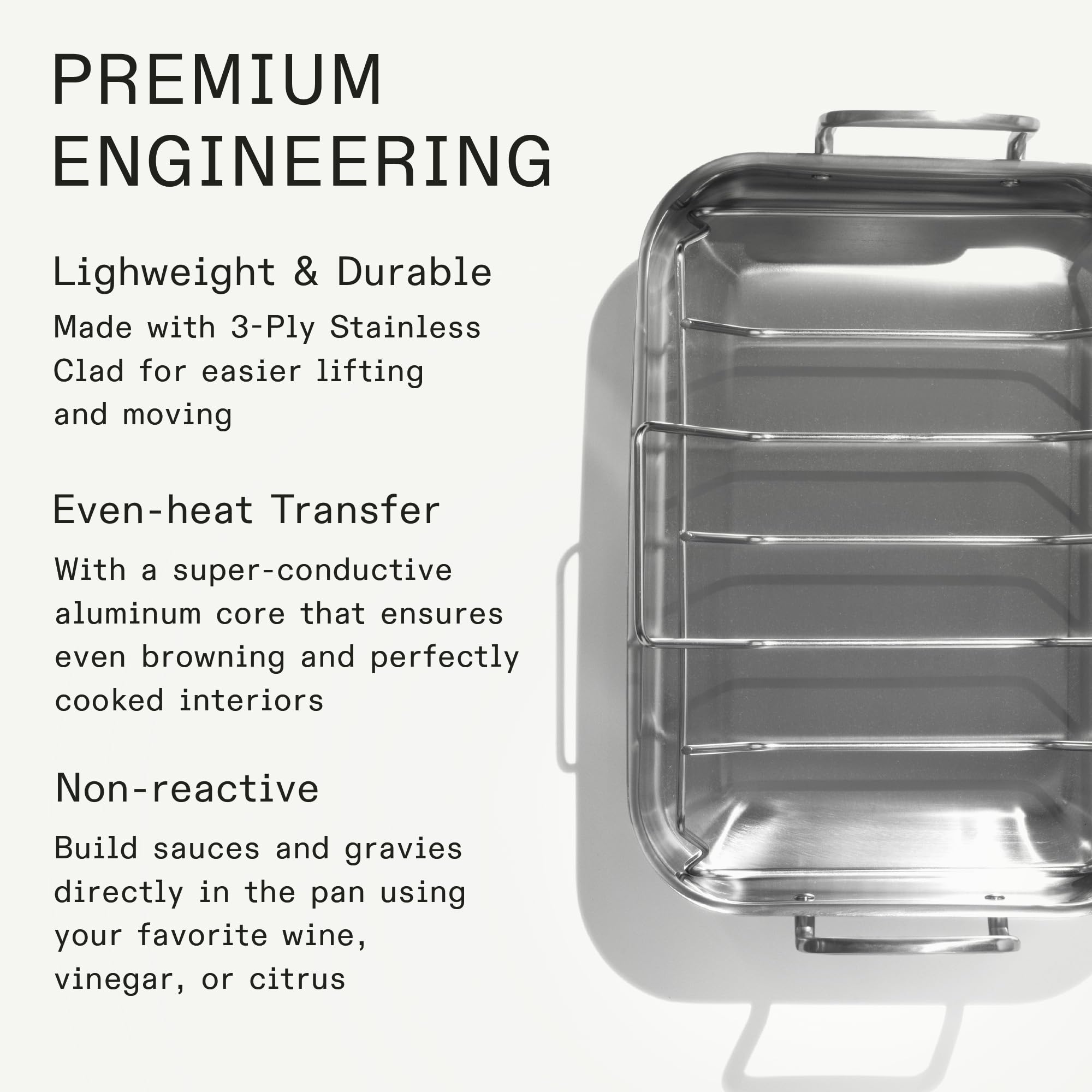 Made In stainless clad roasting pan rack in pan for drainage