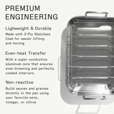 Made In stainless clad roasting pan rack in pan for drainage