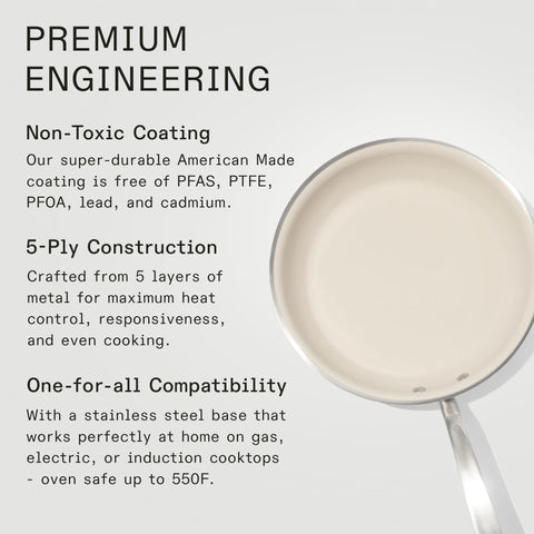 Made In frying pan with stay-cool stainless handle for confident grip.