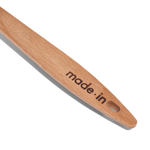 Made In wooden spoon safely coexists with nonstick cookware, preventing scratches