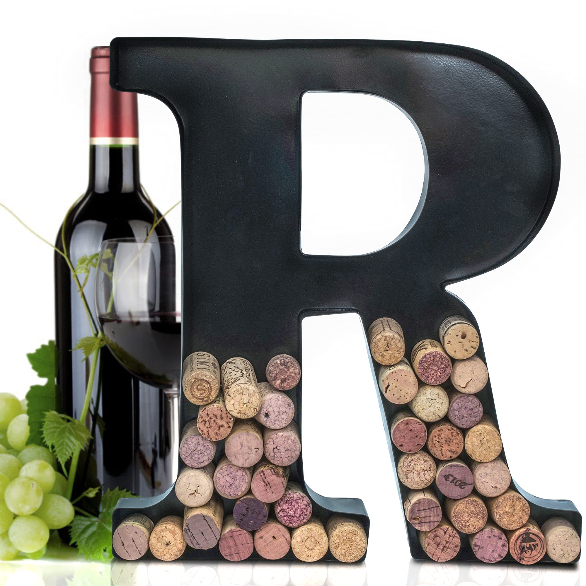 Made Easy Kit metal letter R cork-display with preserved wine corks for stylish decor.