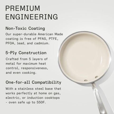 Made In 5-ply cladded construction delivers precise heat and even browning.