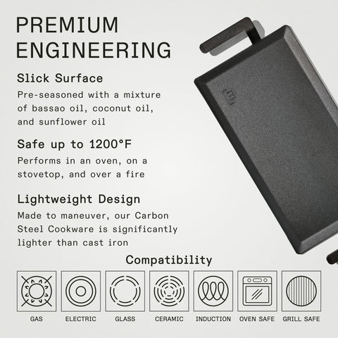 Made In carbon steel griddle induction compatibility for versatile indoor cooking.