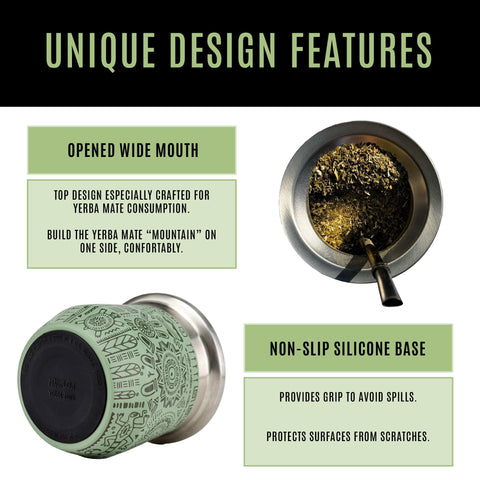 MADFLOW double-wall insulated cup keeps mate hot and hands cool.