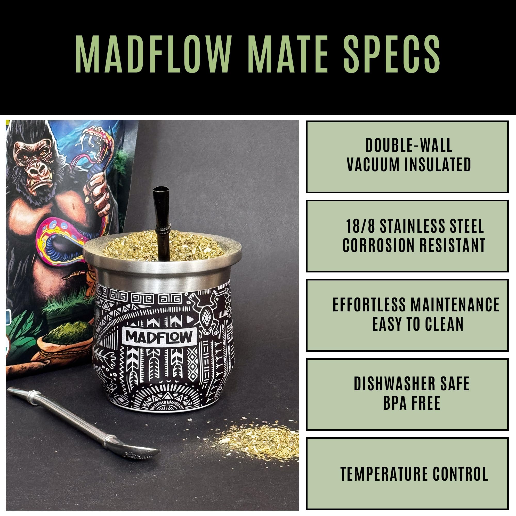 MADFLOW stainless steel mate cup rugged and rust-resistant for daily use.