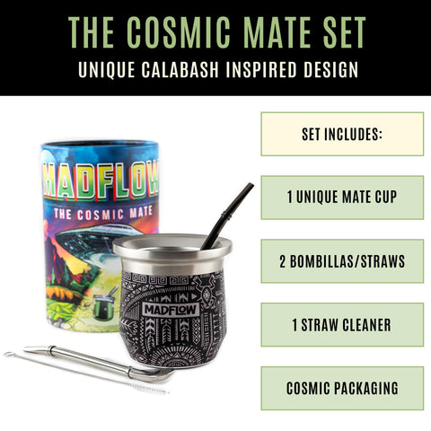 MADFLOW Yerba Mate Cup with two bombillas for a complete mate experience.
