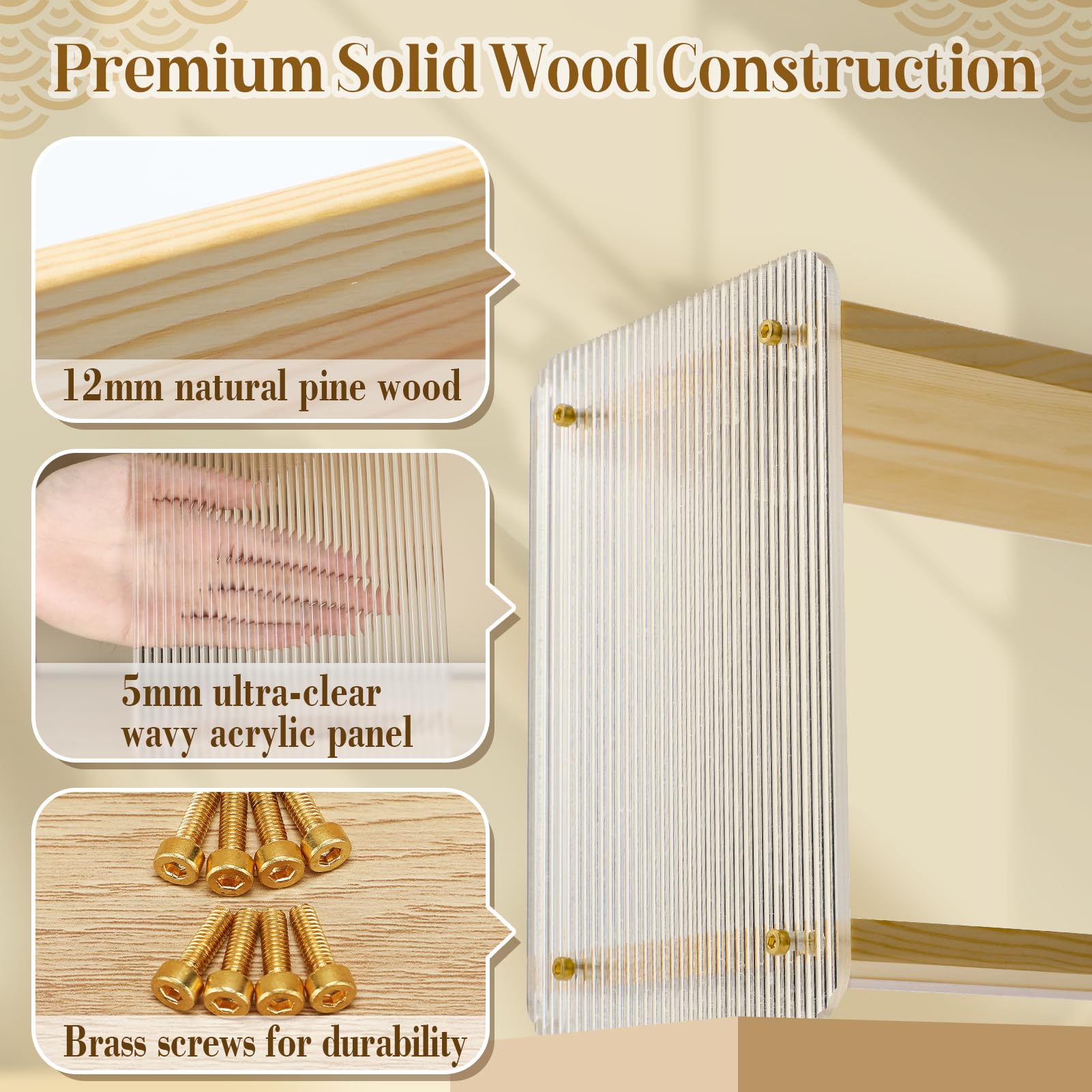 MADHOLLY pine wood finish shelf showcases durable, elegant kitchen organization.