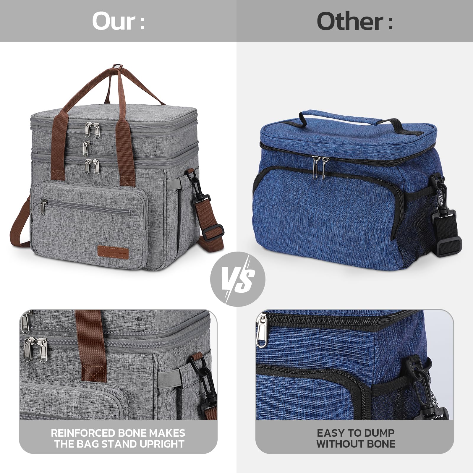 Maelstrom upright stand reinforcement keeps the bag steady on desks.