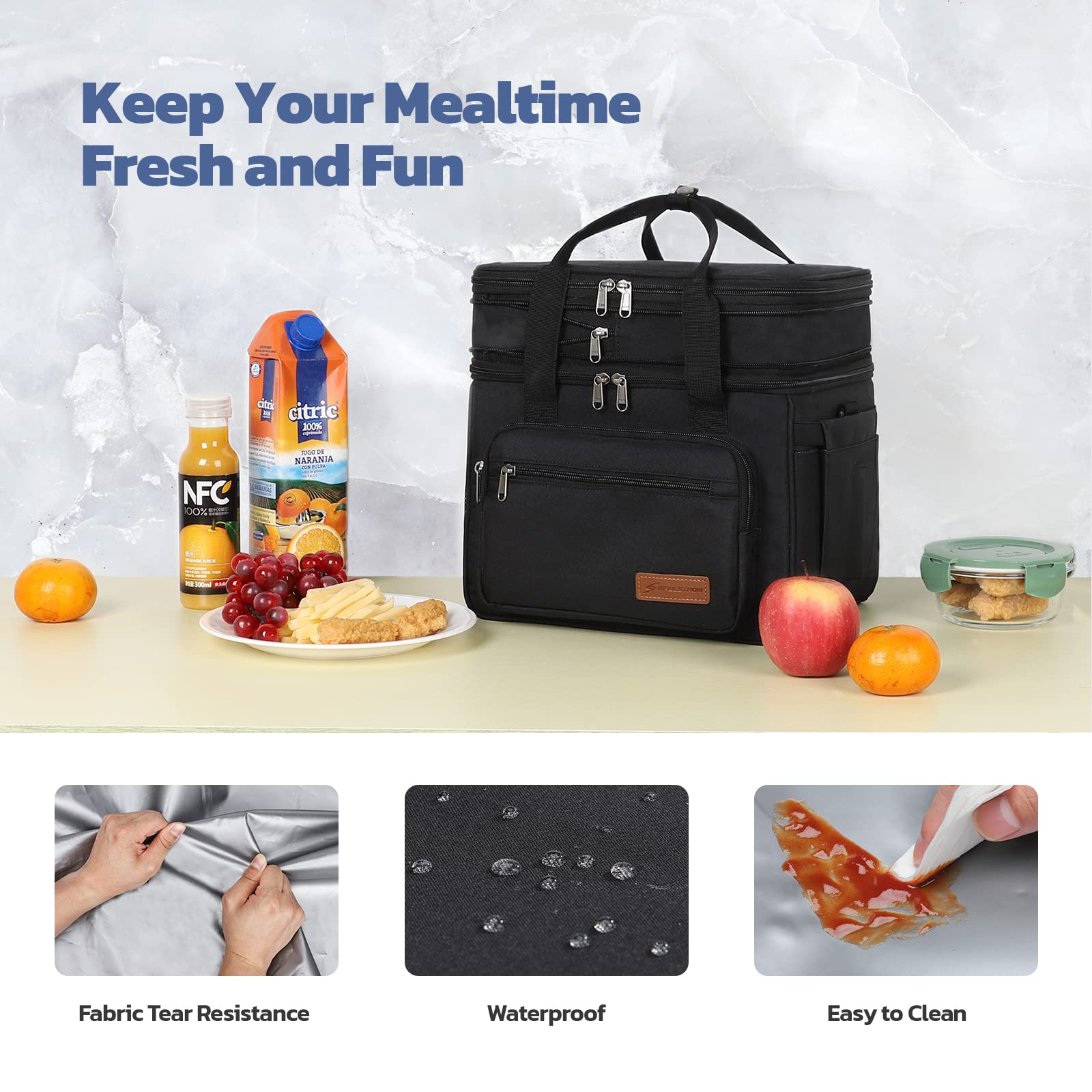 Maelstrom lunch box side pocket holds a water bottle