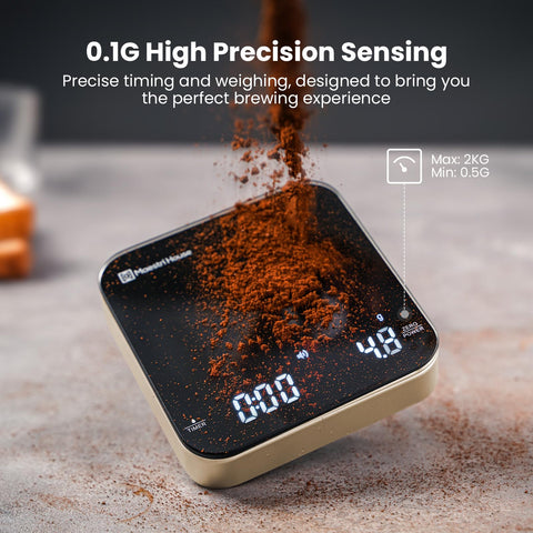 Maestri House scale offers auto and manual timer modes for brew control.