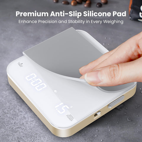 Maestri House Mini Coffee Scale detached silicone pad protects surfaces during use