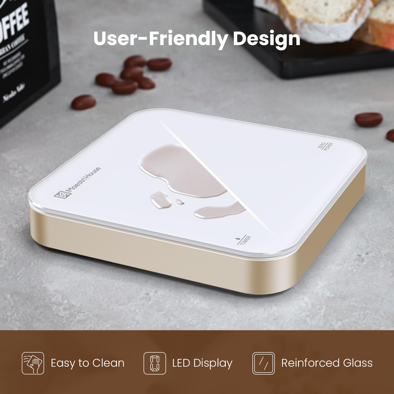 Maestri House Mini Coffee Scale hidden LED display enhances readability