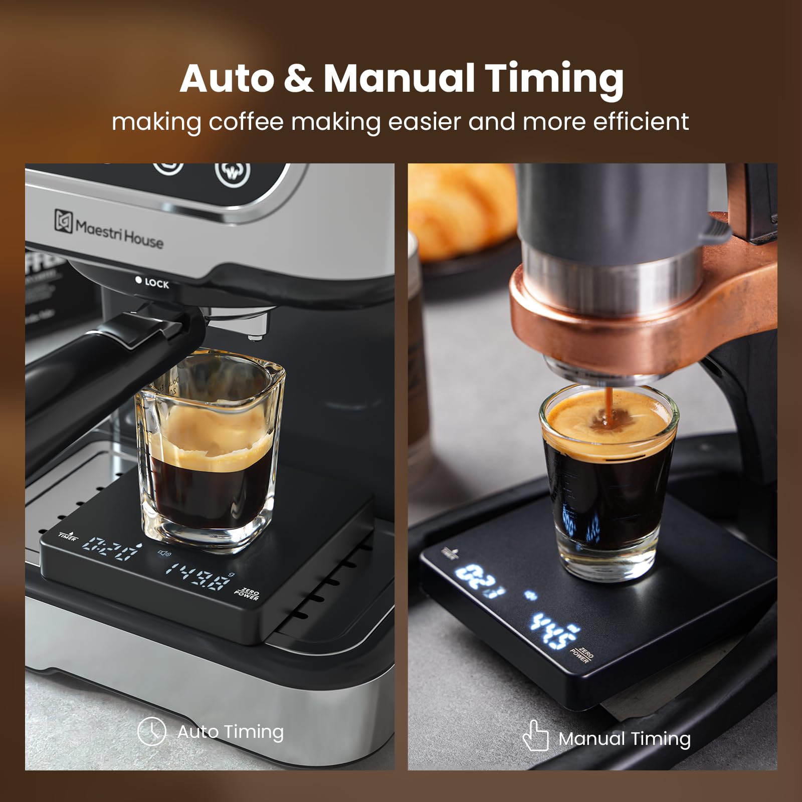 Maestri House Mini Scale LED display for quick brewing readings.