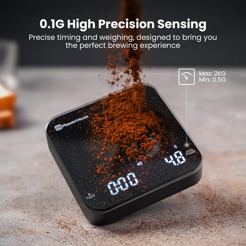 Maestri House Mini Coffee Scale hidden LED display with touch controls for easy reading