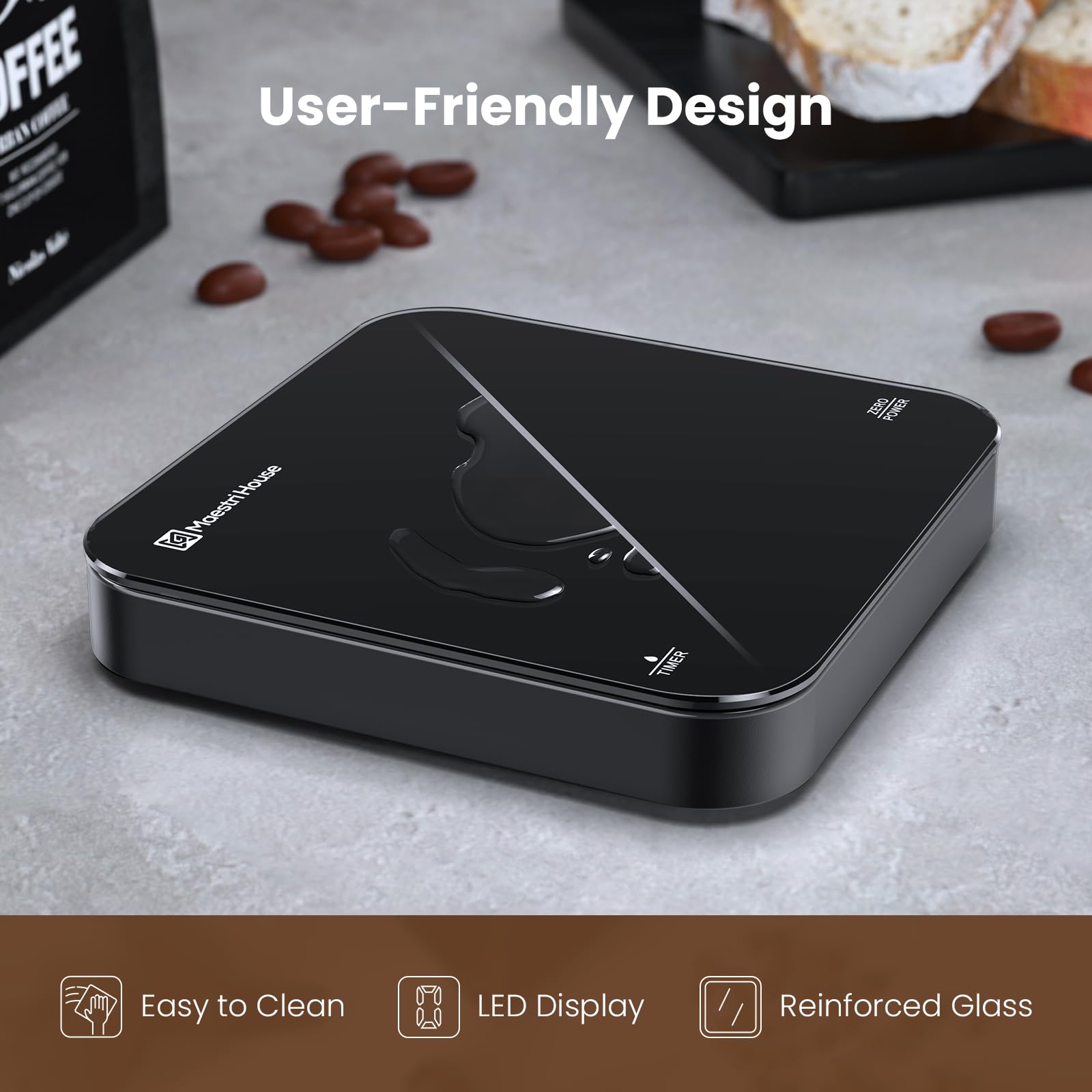 Maestri House Mini Coffee Scale mute function enables quiet mornings