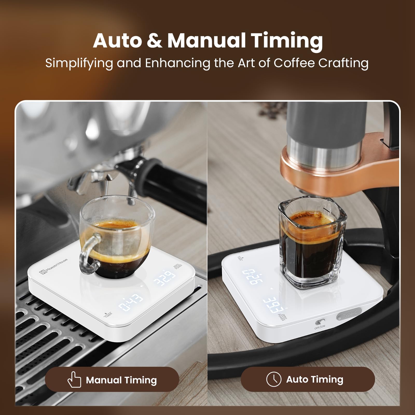 Maestri House Mini Scale beside a compact travel coffee kit