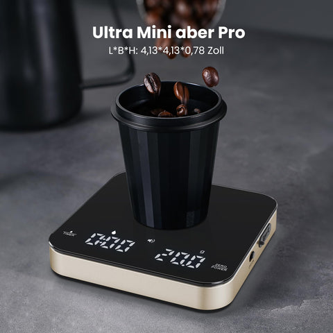 Maestri House Mini scales to 0.1g precision for espresso accuracy.