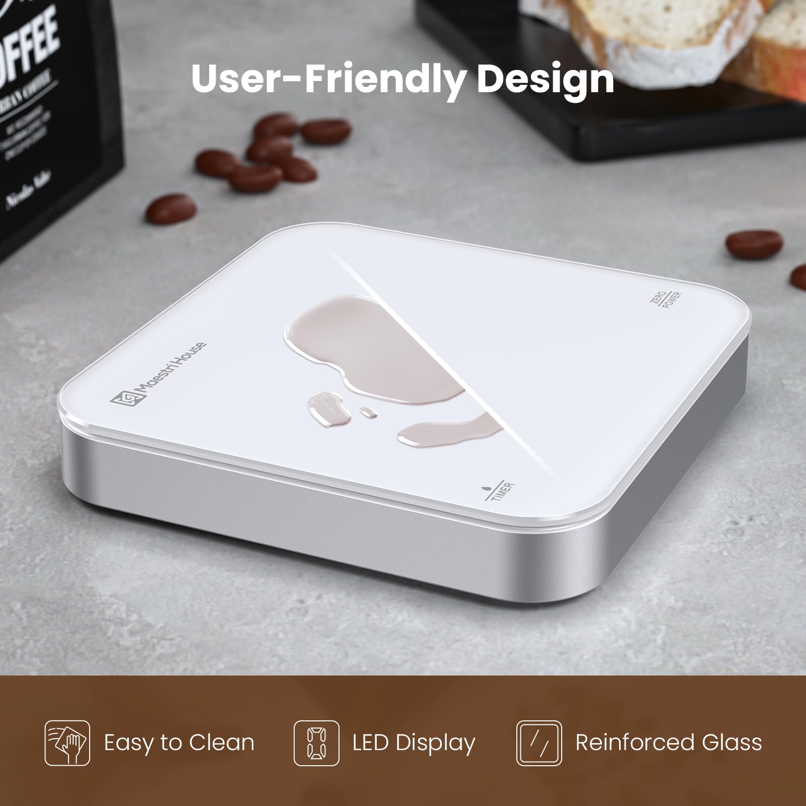 Maestri House mini coffee scale with detachable silicone pad and protection