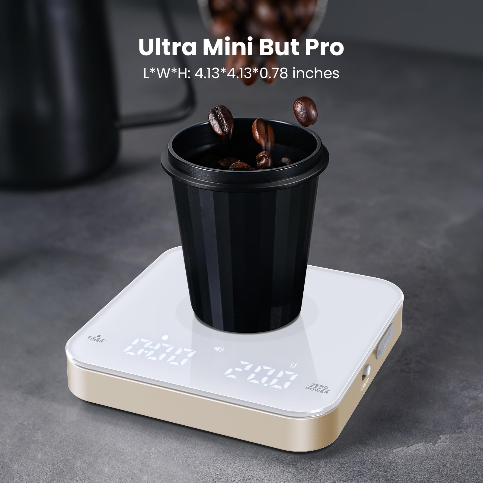 Maestri House Mini Coffee Scale top view highlights compact design and portability
