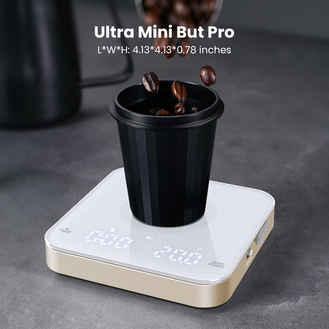 Maestri House Mini Coffee Scale top view highlights compact design and portability