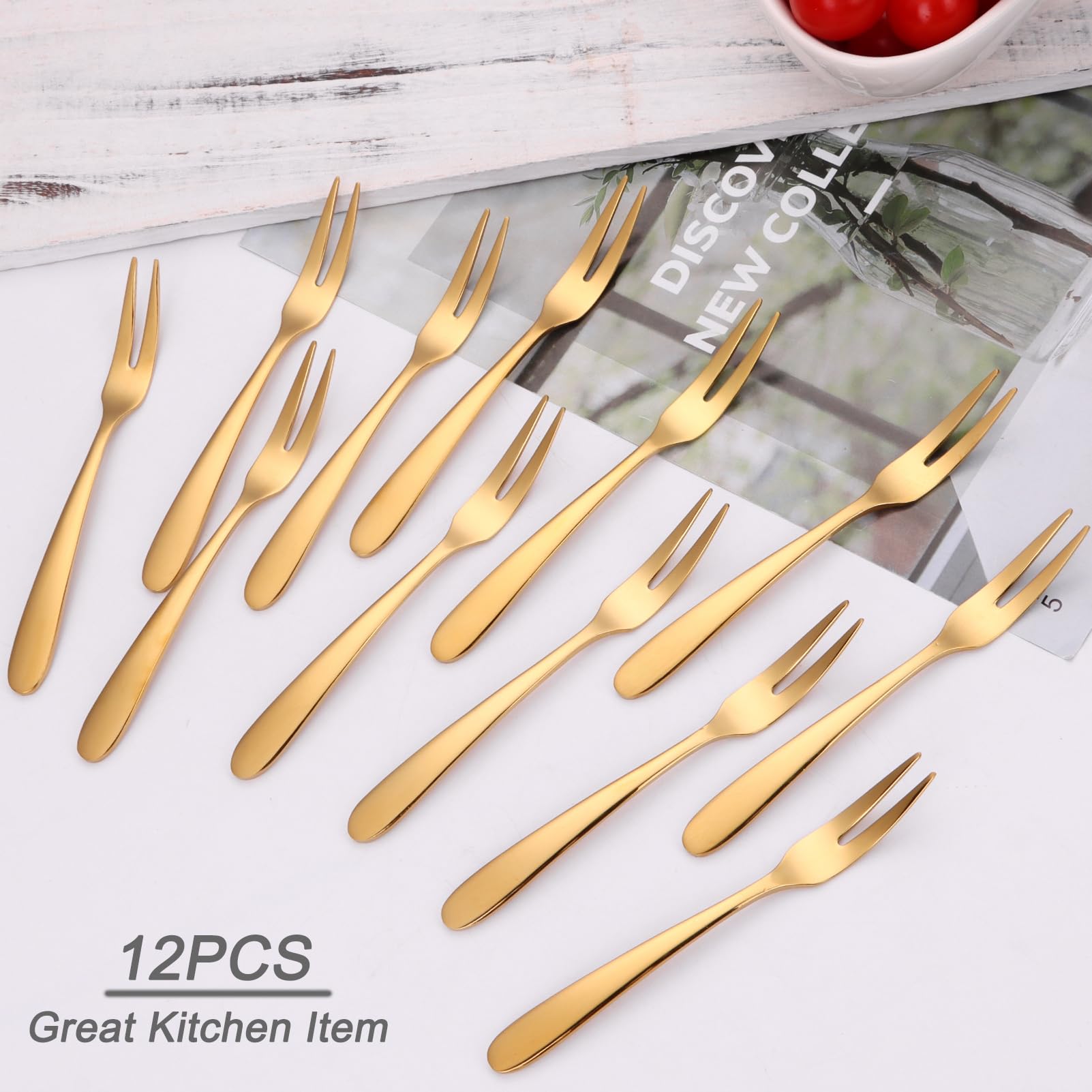 Mafier mini appetizer forks with curved handle for comfortable grip.