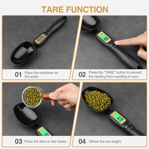 Mafiti digital spoon mode button lets quick unit switching between g, oz, ct, gn.
