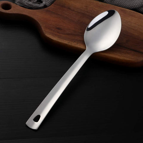 Magatu stainless-steel long-handle buffet spoons with ergonomic grip for easy serving.