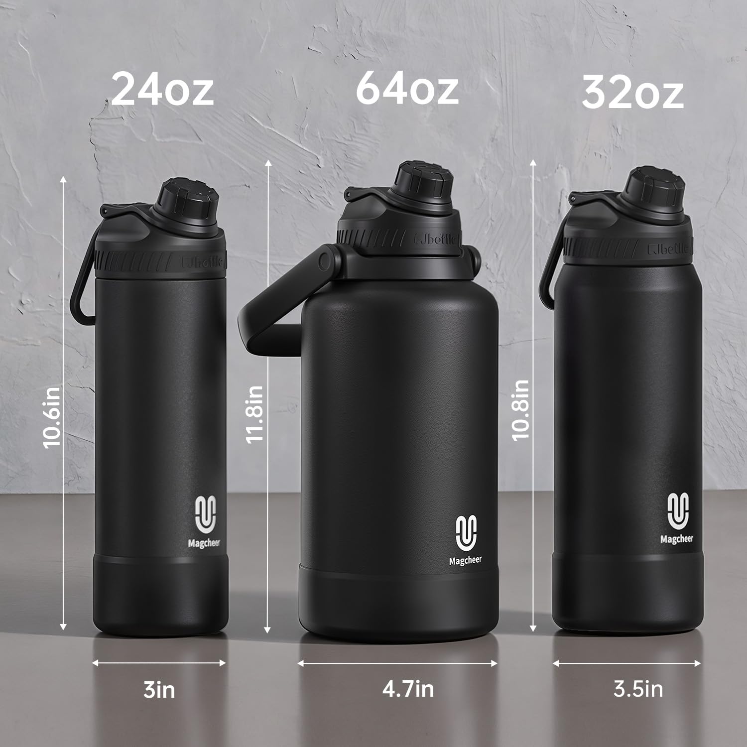 Magcheer bottle side view with carry handle for on-the-go hydration.