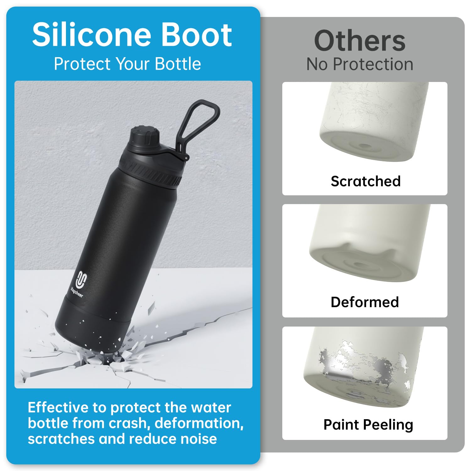 Magcheer bottle in gym bag demonstrates durable daily companion.