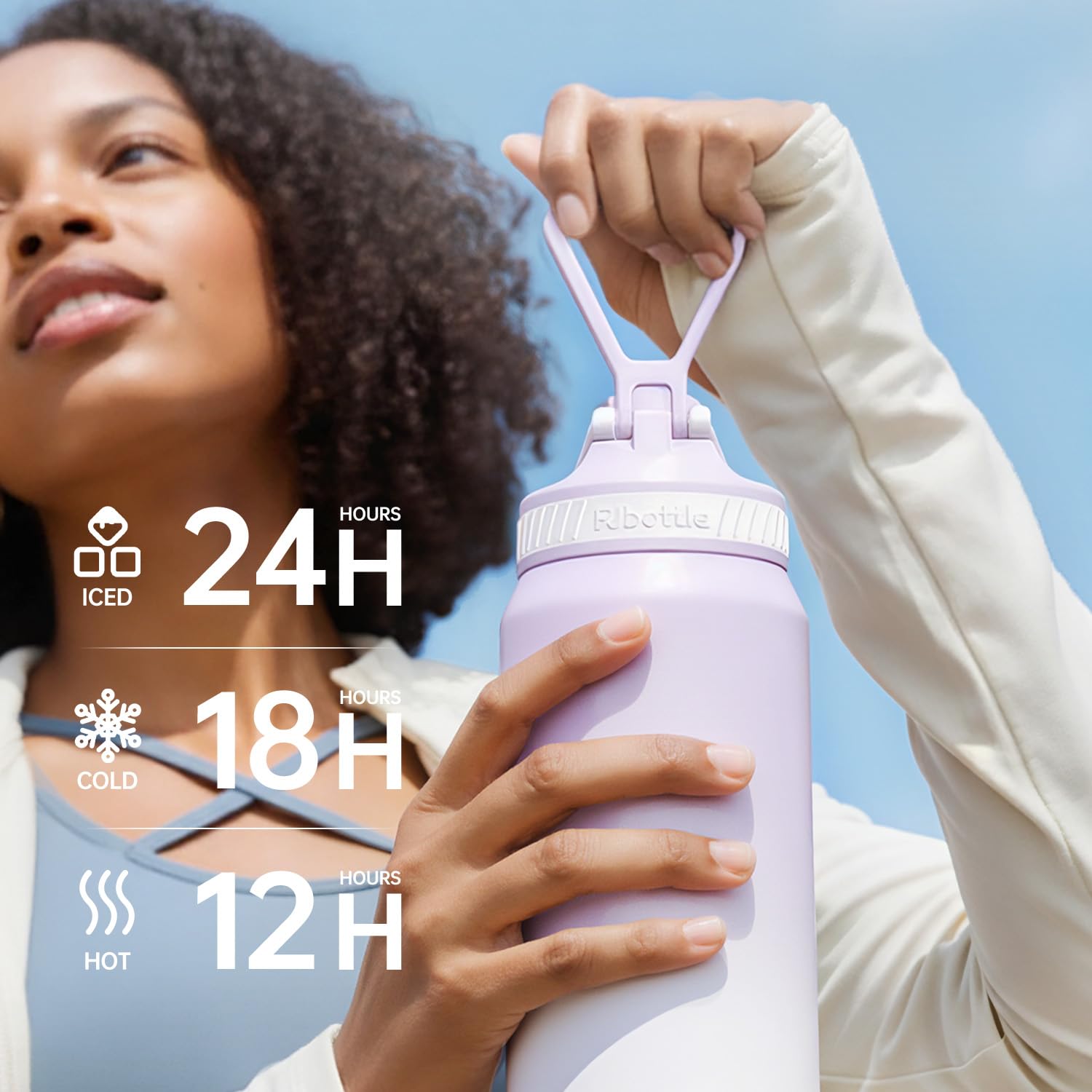 Magcheer bottle with ice cubes illustrating temperature retention benefits.
