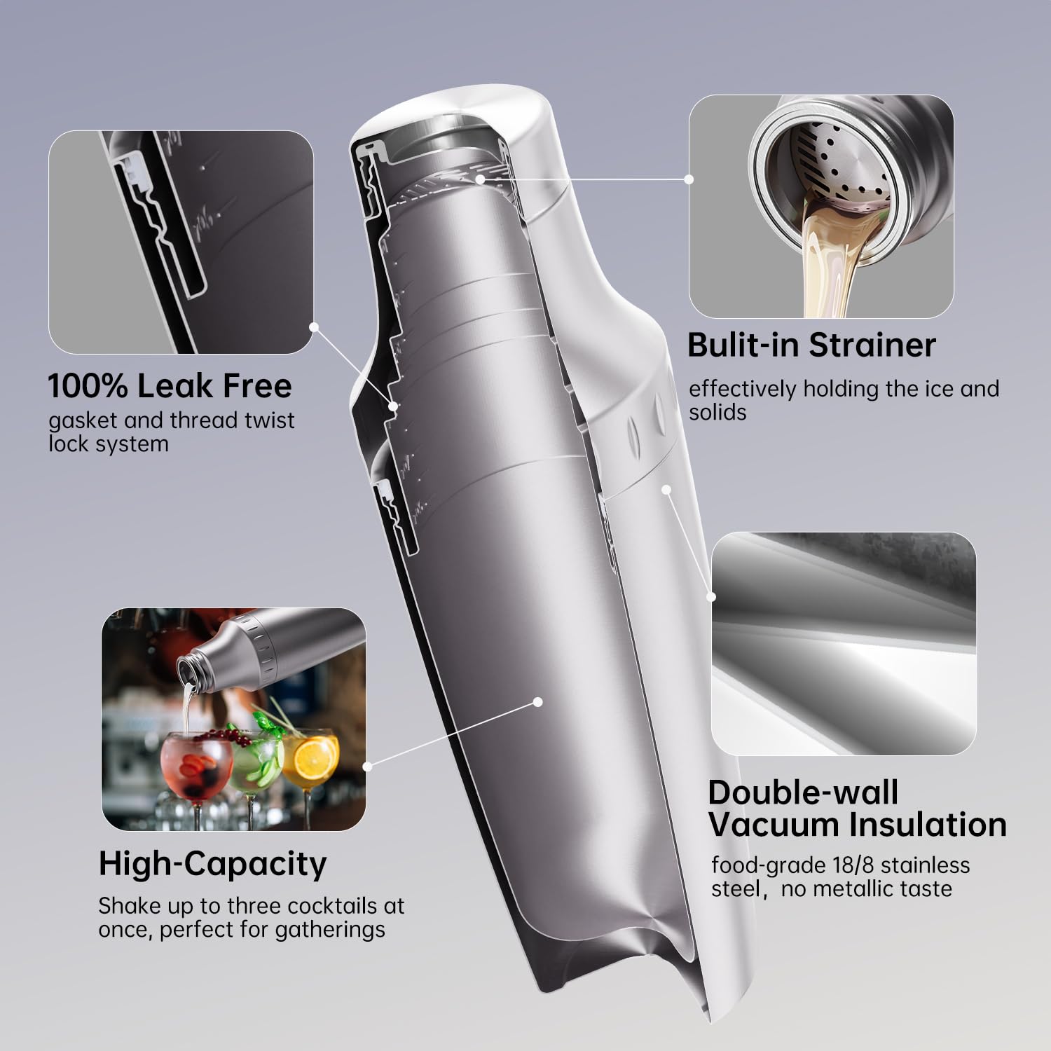 Magcheer shaker interior and textured mid-cap grip for easy handling.